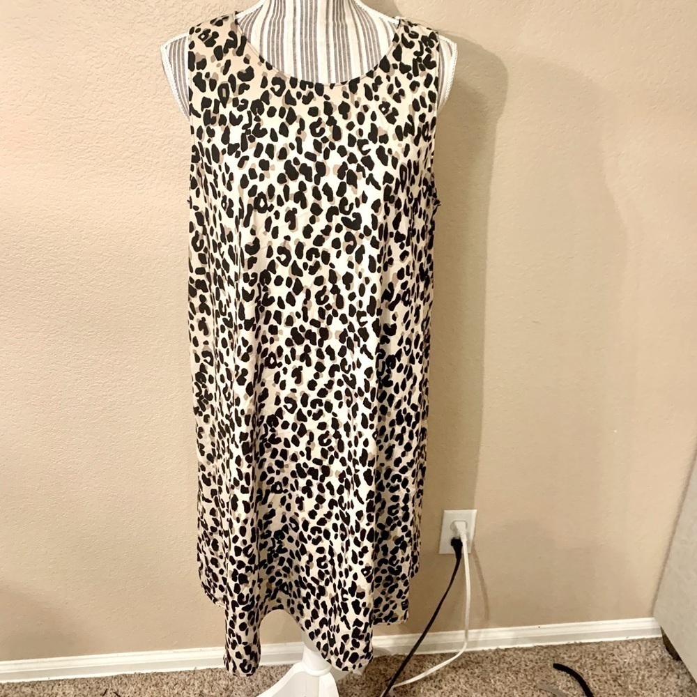 NWT Halogen Dress Large Tan Abstract Animal Print Lightweight Sleeveless Flowy